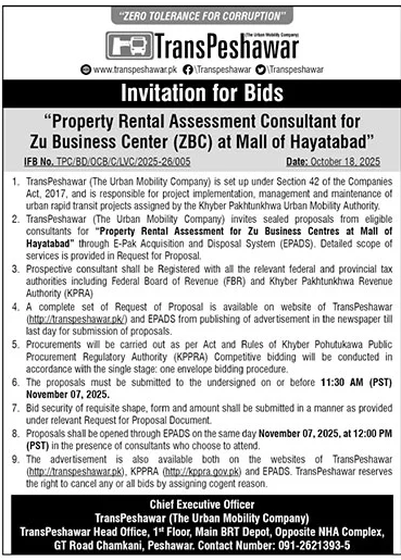 TransPeshawar Tender Notice